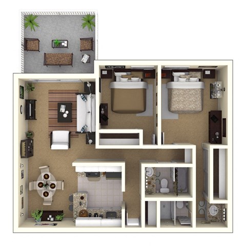 Floor plan for 2 beds, 2 baths, 980 sqft